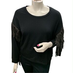 Rebel Elegant Black Fringe Sweatshirt Size XL